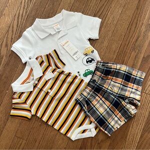 Gymboree Infant Boy Bundle 3-Piece Matching Bodysuit & Shorts, Bigger Polo Shirt